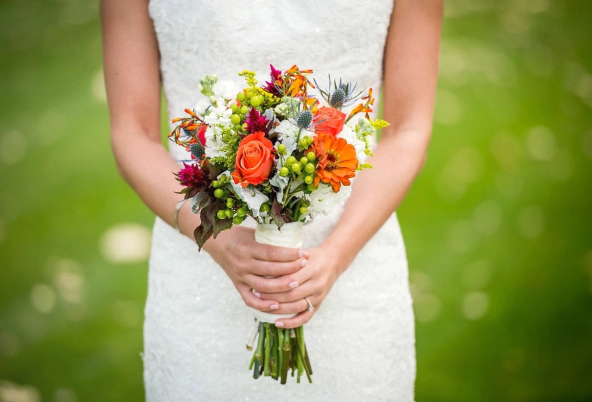 Bright mixed posy in kraft paper wrap